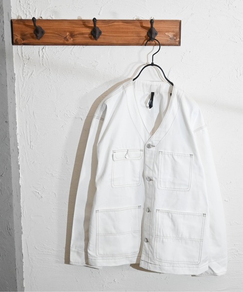 Anytime Songs（エニータイムソングス）の「ダックノーカラーワークカバーオール（その他アウター・メンズ・ライトブルー/ブラック/オフホワイト/オリーブ/キャメル・MEDIUM/LARGE）」の9枚目の写真