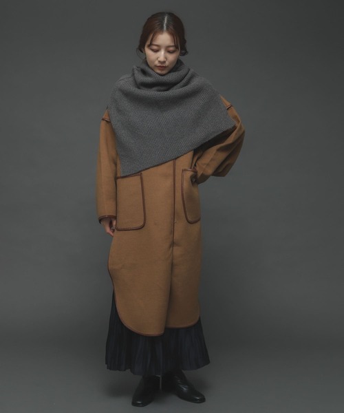 値下げ⭐︎cen. パイピングコート キャメル PLAIN PEOPLE(プレインピープル)｜ノーカラーパイピングロングコート