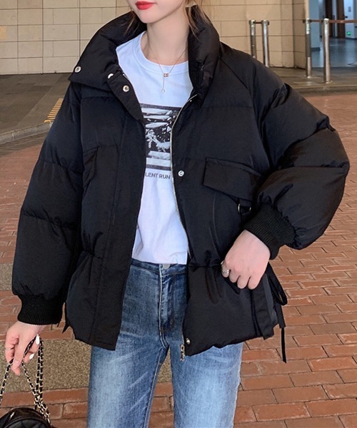 FRP（エフアールピー）の「YUGA 　ウエストリボン　ダウン　ジャケットコート（ダウンジャケット/コート・レディース・ブラック/オフホワイト・FREE）」の4枚目の写真