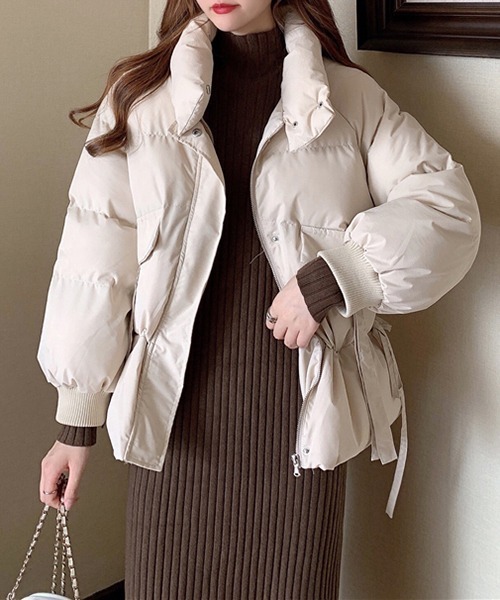 FRP（エフアールピー）の「YUGA 　ウエストリボン　ダウン　ジャケットコート（ダウンジャケット/コート・レディース・ブラック/オフホワイト・FREE）」の7枚目の写真