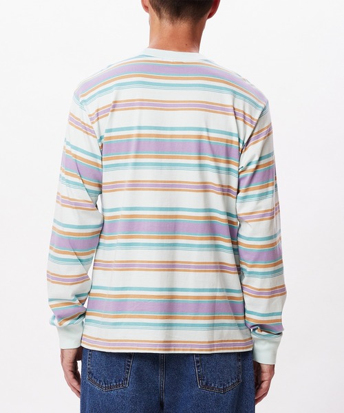 OBEY(オベイ)の「OBEY/オベイ 先染めボーダー ロゴ入り ロンT(Tシャツ/カットソー・メンズ・サックスブルー/ピンク・MEDIUM/LARGE)」の6枚目の写真
