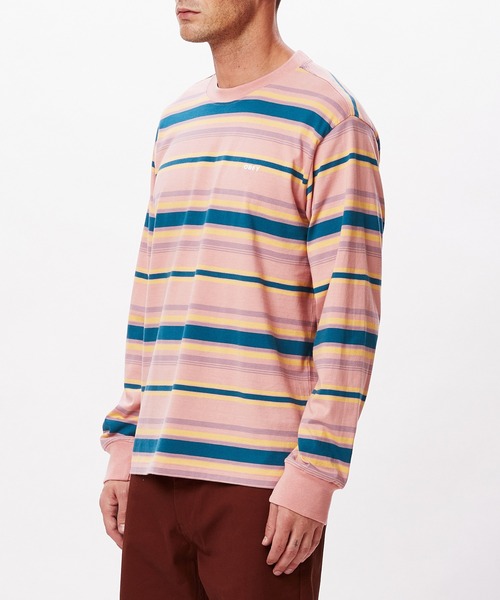 OBEY(オベイ)の「OBEY/オベイ 先染めボーダー ロゴ入り ロンT(Tシャツ/カットソー・メンズ・サックスブルー/ピンク・MEDIUM/LARGE)」の7枚目の写真