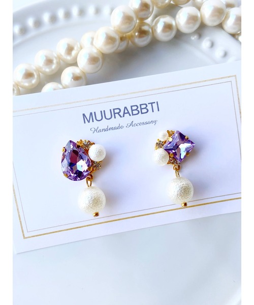 tone（トーン）の「【MUURABBTI】ビジューとパールピアス(MA)（ピアス（両耳用）・レディース・その他/エメラルド/その他2/コバルトブルー/アクア/バイオレット・FREE）」の5枚目の写真