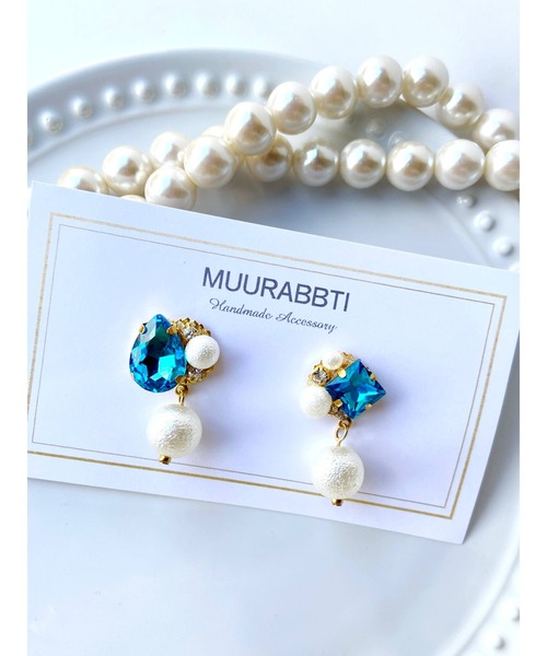 tone（トーン）の「【MUURABBTI】ビジューとパールピアス(MA)（ピアス（両耳用）・レディース・その他/エメラルド/その他2/コバルトブルー/アクア/バイオレット・FREE）」の4枚目の写真
