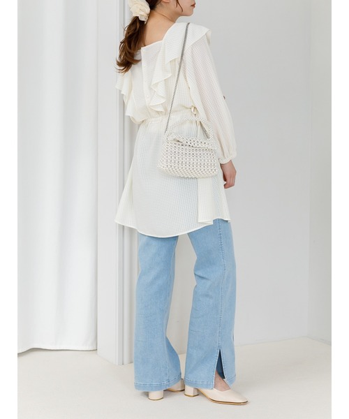 SLURR（スラ―）の「デニムフレアパンツ（デニムパンツ・レディース・インディゴブルー/ライトインディゴブルー・S/M）」の15枚目の写真