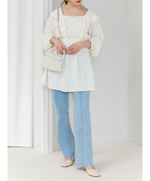 SLURR（スラ―）の「デニムフレアパンツ（デニムパンツ・レディース・インディゴブルー/ライトインディゴブルー・S/M）」の14枚目の写真