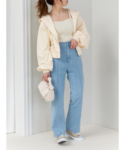 SLURR（スラ―）の「デニムフレアパンツ（デニムパンツ・レディース・インディゴブルー/ライトインディゴブルー・S/M）」の17枚目の写真