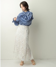 【美品】CADUNE カデュネ ムラ染めレーススカート ホワイト 38 美品】CADUNE カデュネ ムラ染めレーススカート ホワイト 38