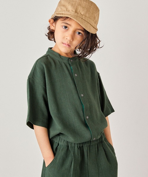＆yam（アンドヤム）の「リネンレーヨン バンドカラー半袖シャツ（シャツ/ブラウス・キッズ・ベージュ/ネイビー/エンジ/グリーン・110-120cm/120-130cm/100-110cm）」の17枚目の写真