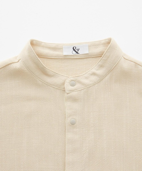＆yam（アンドヤム）の「リネンレーヨン バンドカラー半袖シャツ（シャツ/ブラウス・キッズ・ベージュ/ネイビー/エンジ/グリーン・110-120cm/120-130cm/100-110cm）」の12枚目の写真