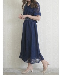 リボン付きレースワンピース