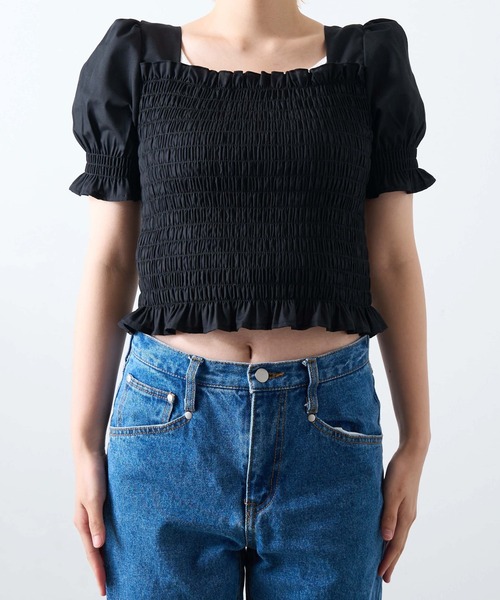 WEGO（ウィゴー）の「WEGO/シャーリングショートスリーブブラウス（シャツ/ブラウス・レディース・ホワイト/ブラック・FREE）」の17枚目の写真