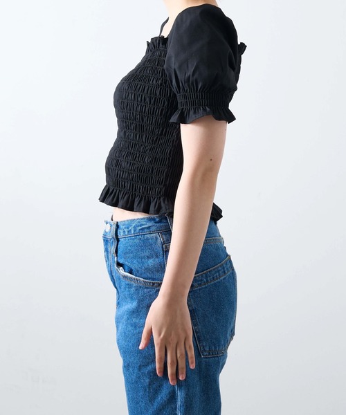 WEGO（ウィゴー）の「WEGO/シャーリングショートスリーブブラウス（シャツ/ブラウス・レディース・ホワイト/ブラック・FREE）」の18枚目の写真