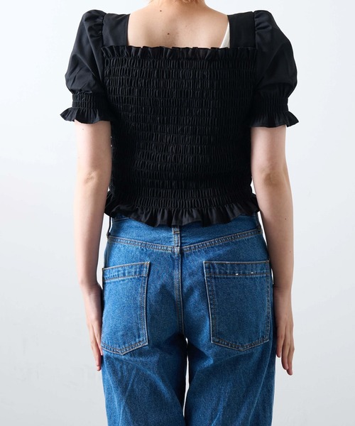 WEGO（ウィゴー）の「WEGO/シャーリングショートスリーブブラウス（シャツ/ブラウス・レディース・ホワイト/ブラック・FREE）」の19枚目の写真