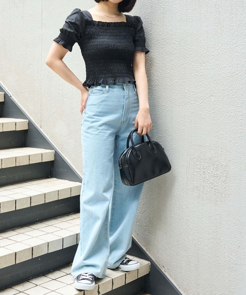 WEGO（ウィゴー）の「WEGO/シャーリングショートスリーブブラウス（シャツ/ブラウス・レディース・ホワイト/ブラック・FREE）」の8枚目の写真