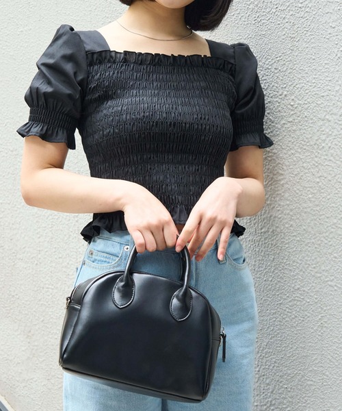 WEGO（ウィゴー）の「WEGO/シャーリングショートスリーブブラウス（シャツ/ブラウス・レディース・ホワイト/ブラック・FREE）」の9枚目の写真