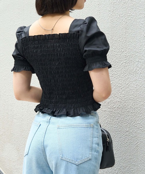 WEGO（ウィゴー）の「WEGO/シャーリングショートスリーブブラウス（シャツ/ブラウス・レディース・ホワイト/ブラック・FREE）」の11枚目の写真