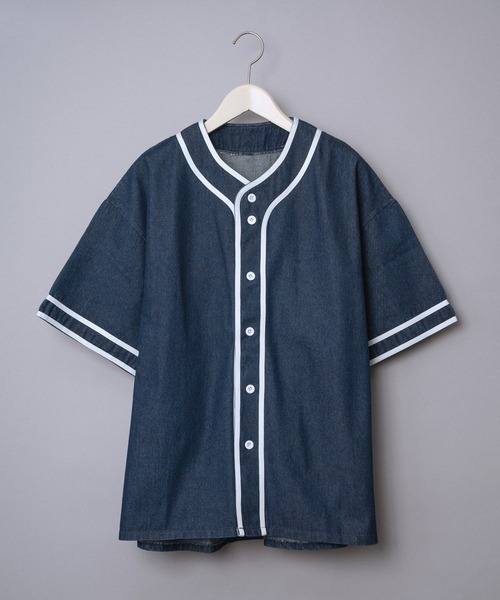 【希少】スワローズ　デニムベースボールシャツ　Lサイズ Revo.（レボ）の「Revo. デニム ベースボールシャツ/半袖シャツ