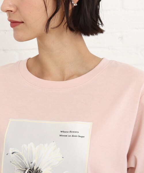 SHOO・LA・RUE（シューラルー）の「◆【プチプラ/洗える/S-L】線画フォトプリントTシャツ（Tシャツ/カットソー・レディース・ホワイト系/ベビーピンク・01/02/03）」の7枚目の写真