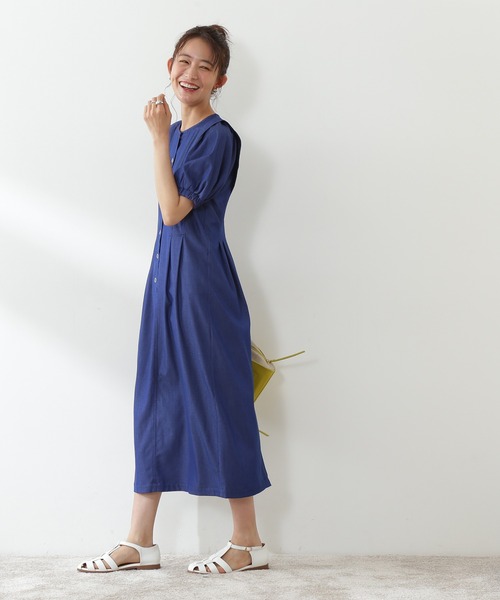 N.（N. Natural Beauty Basic）（エヌエヌナチュラルビューティーベーシック）の「◆ドットボタンステッチ切替ワンピース（ワンピース・レディース・イエロー/インディゴブルー/クリーム・MEDIUM）」の13枚目の写真