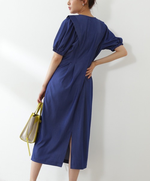 N.（N. Natural Beauty Basic）（エヌエヌナチュラルビューティーベーシック）の「◆ドットボタンステッチ切替ワンピース（ワンピース・レディース・イエロー/インディゴブルー/クリーム・MEDIUM）」の15枚目の写真