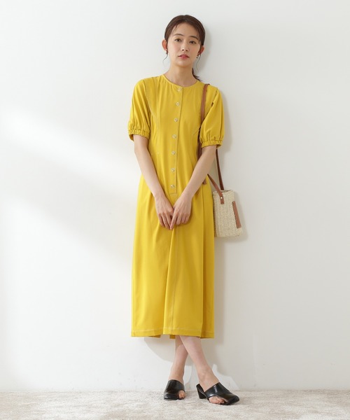 N.（N. Natural Beauty Basic）（エヌエヌナチュラルビューティーベーシック）の「◆ドットボタンステッチ切替ワンピース（ワンピース・レディース・イエロー/インディゴブルー/クリーム・MEDIUM）」の6枚目の写真