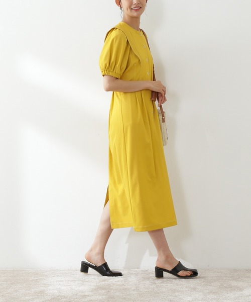 N.（N. Natural Beauty Basic）（エヌエヌナチュラルビューティーベーシック）の「◆ドットボタンステッチ切替ワンピース（ワンピース・レディース・イエロー/インディゴブルー/クリーム・MEDIUM）」の7枚目の写真