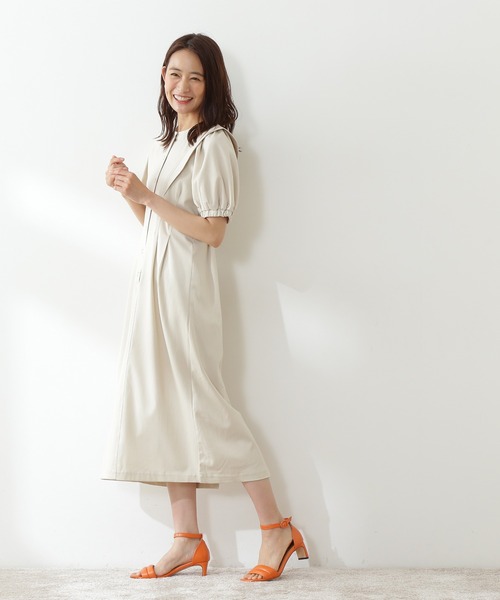 N.（N. Natural Beauty Basic）（エヌエヌナチュラルビューティーベーシック）の「◆ドットボタンステッチ切替ワンピース（ワンピース・レディース・イエロー/インディゴブルー/クリーム・MEDIUM）」の4枚目の写真