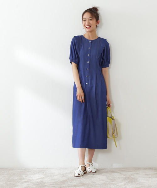 N.（N. Natural Beauty Basic）（エヌエヌナチュラルビューティーベーシック）の「◆ドットボタンステッチ切替ワンピース（ワンピース・レディース・イエロー/インディゴブルー/クリーム・MEDIUM）」の12枚目の写真