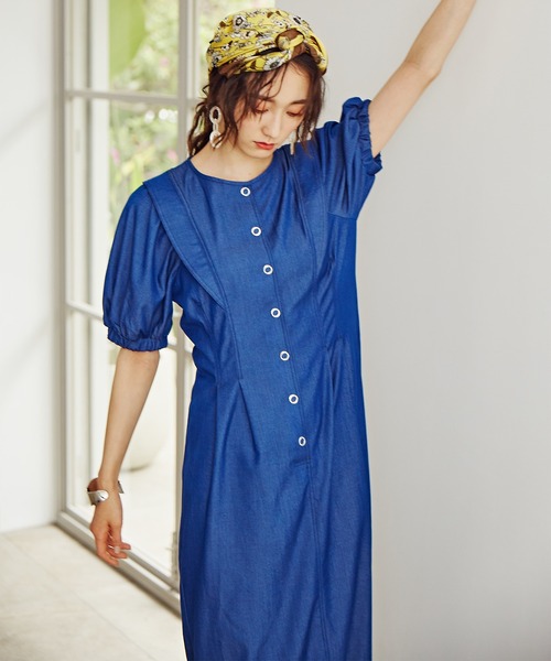 N.（N. Natural Beauty Basic）（エヌエヌナチュラルビューティーベーシック）の「◆ドットボタンステッチ切替ワンピース（ワンピース・レディース・イエロー/インディゴブルー/クリーム・MEDIUM）」の10枚目の写真