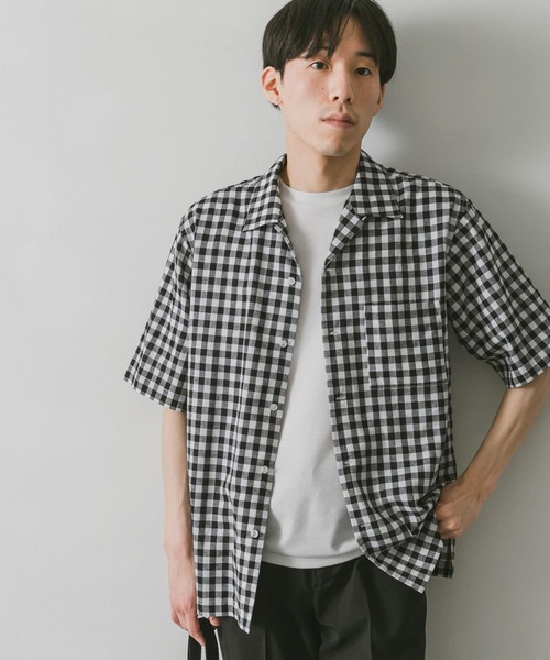 URBAN RESEARCH DOORS(アーバンリサーチドアーズ)の「『UR TECH 高機能リネン』リネンオープンカラーシャツ(シャツ/ブラウス・メンズ・ブラウン/ブルー/ネイビー/イエロー/チェック・MEDIUM/LARGE)」の7枚目の写真