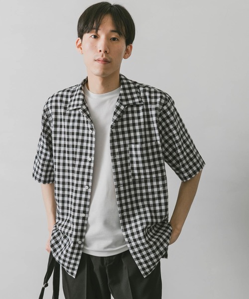 URBAN RESEARCH DOORS(アーバンリサーチドアーズ)の「『UR TECH 高機能リネン』リネンオープンカラーシャツ(シャツ/ブラウス・メンズ・ブラウン/ブルー/ネイビー/イエロー/チェック・MEDIUM/LARGE)」の9枚目の写真
