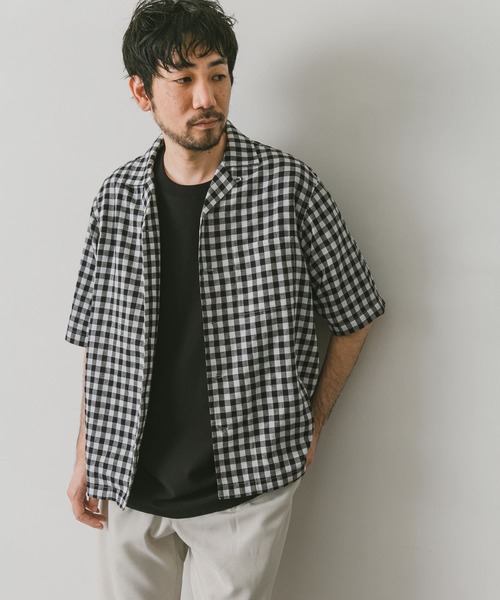 URBAN RESEARCH DOORS(アーバンリサーチドアーズ)の「『UR TECH 高機能リネン』リネンオープンカラーシャツ(シャツ/ブラウス・メンズ・ブラウン/ブルー/ネイビー/イエロー/チェック・MEDIUM/LARGE)」の15枚目の写真