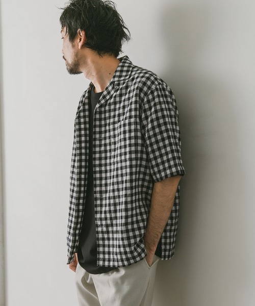 URBAN RESEARCH DOORS(アーバンリサーチドアーズ)の「『UR TECH 高機能リネン』リネンオープンカラーシャツ(シャツ/ブラウス・メンズ・ブラウン/ブルー/ネイビー/イエロー/チェック・MEDIUM/LARGE)」の22枚目の写真