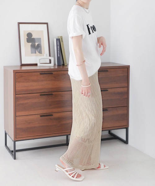 Bab（バブ）の「透かし編みレースタイトスカート（スカート・レディース・ブラック/アイボリー・M）」の5枚目の写真