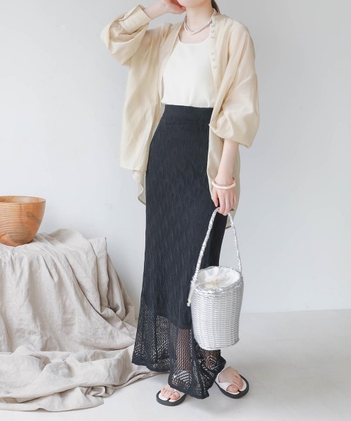 Bab（バブ）の「透かし編みレースタイトスカート（スカート・レディース・ブラック/アイボリー・M）」の17枚目の写真