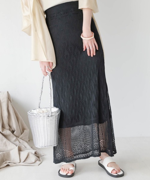 Bab（バブ）の「透かし編みレースタイトスカート（スカート・レディース・ブラック/アイボリー・M）」の12枚目の写真