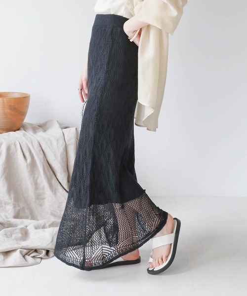 Bab（バブ）の「透かし編みレースタイトスカート（スカート・レディース・ブラック/アイボリー・M）」の13枚目の写真