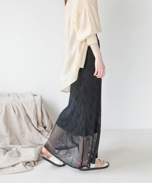 Bab（バブ）の「透かし編みレースタイトスカート（スカート・レディース・ブラック/アイボリー・M）」の15枚目の写真
