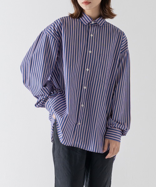 BRICK & SONS(ブリックアンドサンズ)の「リラックスバックプリーツシャツ<レッド×ネイビーストライプ>(シャツ/ブラウス・メンズ・ボルドー・LL/S/M/L)」の15枚目の写真