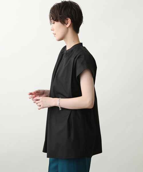 tシャツ 「洗える」シルキーデシン タックデザイン カットソー レディース 立体タック デザイン Tシャツ レディース 半袖 プリント・(80
