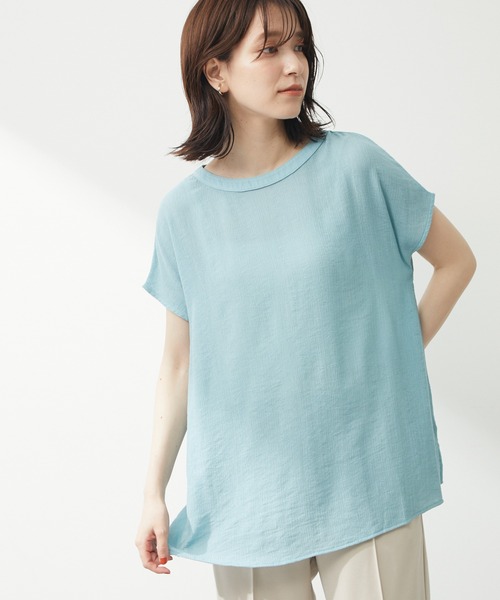 Green　Parks（グリーンパークス）の「楊柳フレンチスリーブトップス（Tシャツ/カットソー・レディース・ブラック/ベージュ/ブルー・FREE）」の3枚目の写真