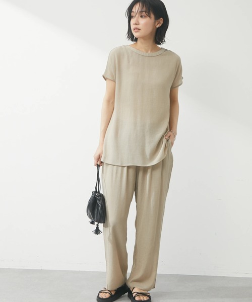 Green　Parks（グリーンパークス）の「楊柳フレンチスリーブトップス（Tシャツ/カットソー・レディース・ブラック/ベージュ/ブルー・FREE）」の13枚目の写真