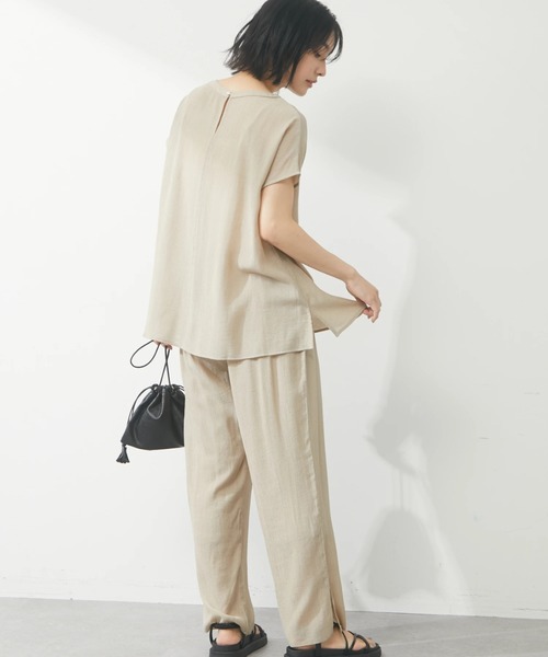 Green　Parks（グリーンパークス）の「楊柳フレンチスリーブトップス（Tシャツ/カットソー・レディース・ブラック/ベージュ/ブルー・FREE）」の10枚目の写真