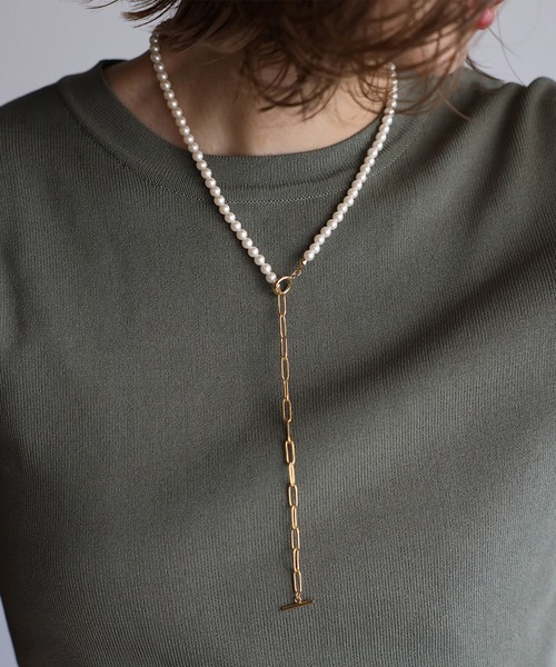 Bonjour Sagan（ボンジュールサガン）の「パールゴールドチェーンネックレス（ネックレス・レディース・オフホワイト・FREE）」の2枚目の写真