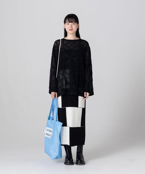 CITEN(シテン)の「<CITEN>ブロックチェック ニット タイトスカート(スカート・レディース・ブラック/ロイヤルブルー・FREE)」の6枚目の写真