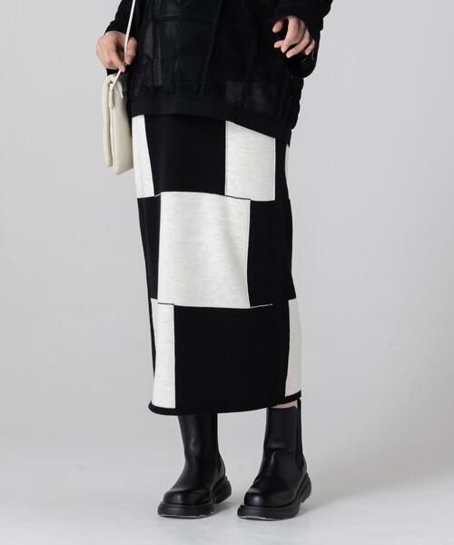 CITEN(シテン)の「<CITEN>ブロックチェック ニット タイトスカート(スカート・レディース・ブラック/ロイヤルブルー・FREE)」の3枚目の写真