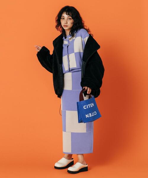 CITEN(シテン)の「<CITEN>ブロックチェック ニット タイトスカート(スカート・レディース・ブラック/ロイヤルブルー・FREE)」の8枚目の写真