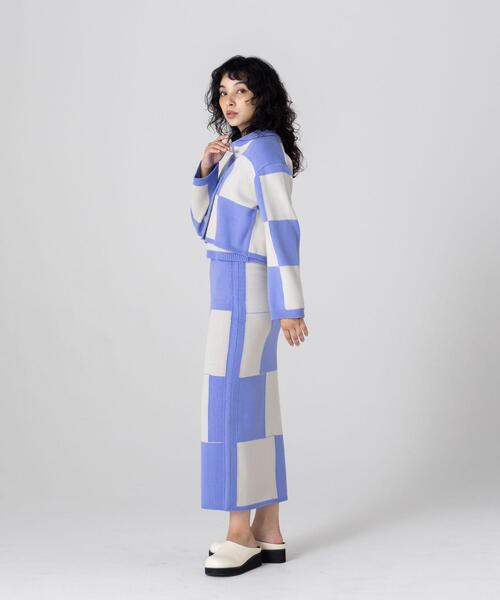 CITEN(シテン)の「<CITEN>ブロックチェック ニット タイトスカート(スカート・レディース・ブラック/ロイヤルブルー・FREE)」の10枚目の写真