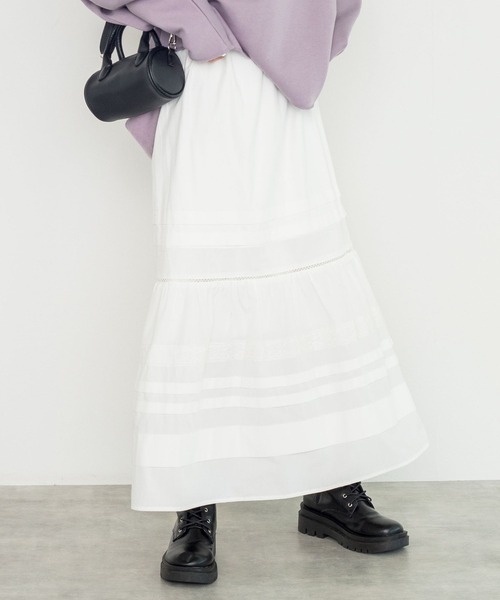正規品販売 W Closet ひざ丈 スカート ウエストゴム ｆサイズ 可愛い ベージュ ひざ丈スカート